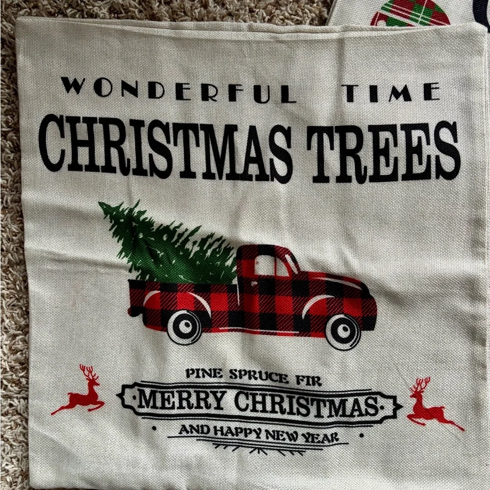 Vintage Looking Festive Christmas Pillow Covers Set - Red, Green, Black 17”x17”
